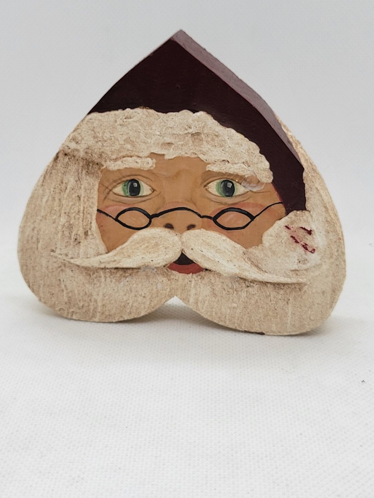 Heart Shaped Hand Painted Santa Face - Signed