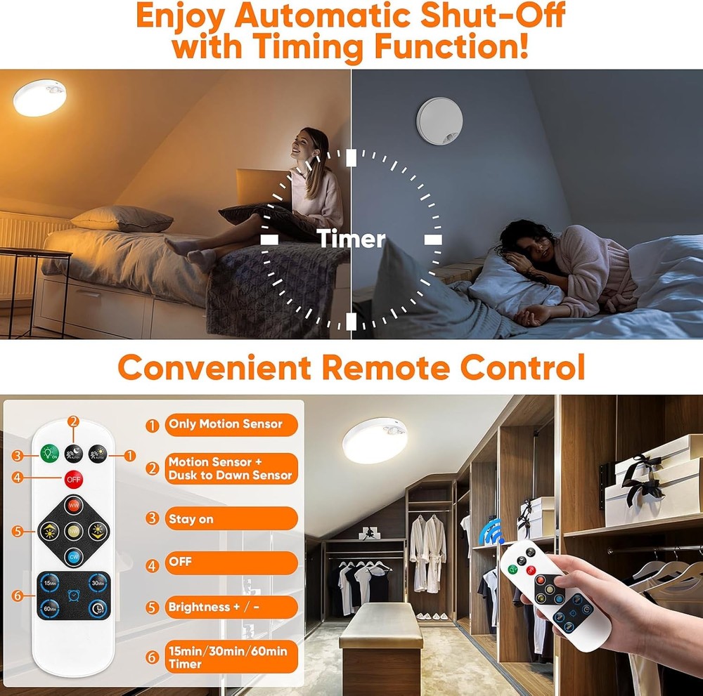 10000mAh Rechargeable Motion Sensor Ceiling Light with Remote, Battery Operat...