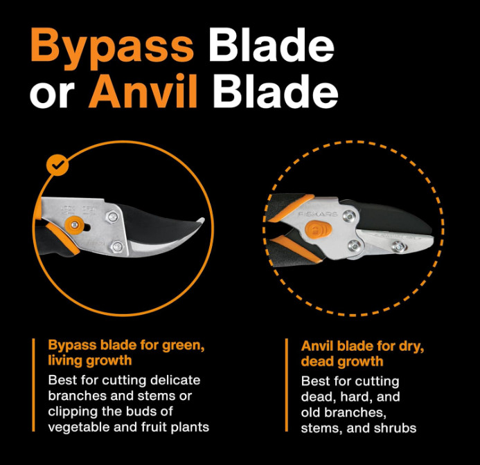 Fiskars Bypass Pruning Shears – 5/8" Cut, Sharp Rust-Resistant Steel Blade