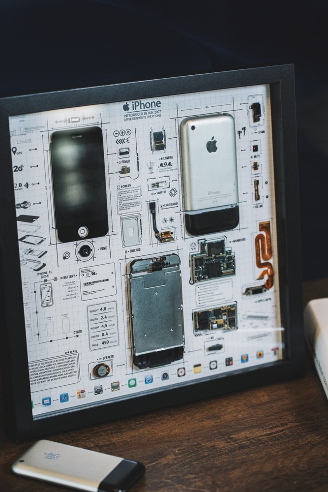 iPhone Teardown Art,Framed iPhone 1st Gen Disassembled,Wall Decor, Gift for Him.