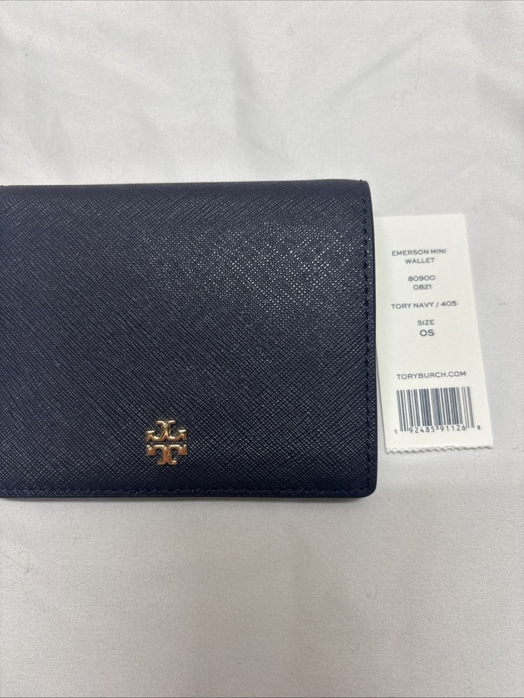 Tory Burch Navy Leather Emerson Mini Wallet