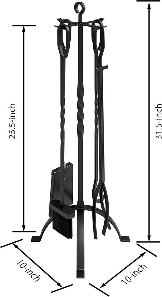 5 Pieces Fireplace Tools Sets Fireplace Accessories Tools Holder W/Handles Black