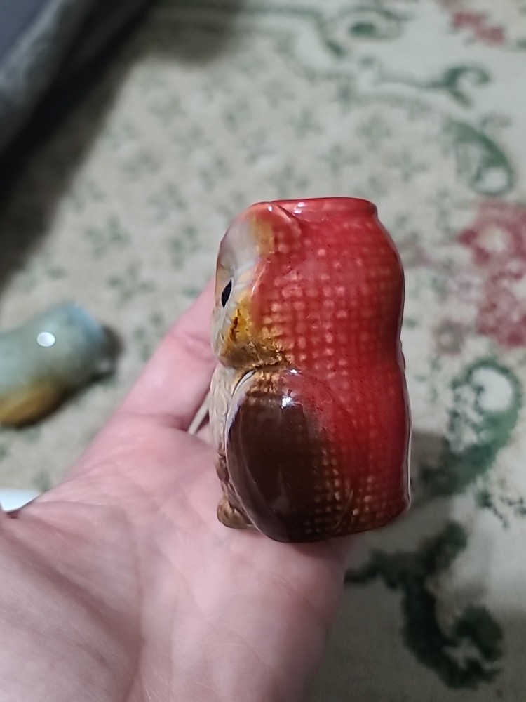 Vintage Owl Toothpick Holders Blue & Red