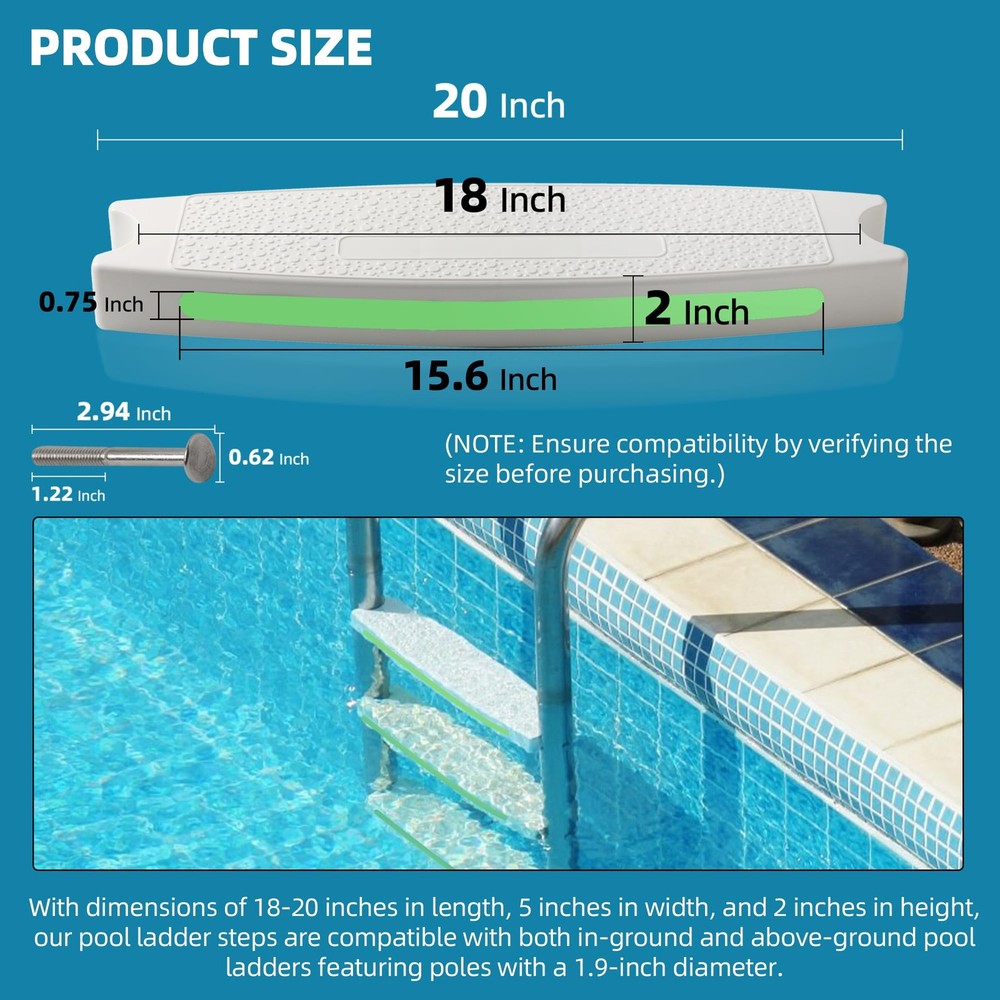 3 PCS 18 Inch Universal Pool Ladder Step Replacement Reflective Strip White