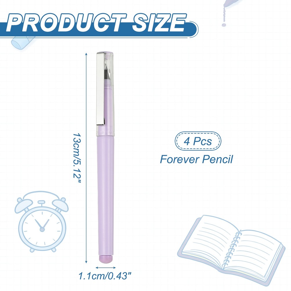 4 Pcs Mechanical Sharpened Forever Pencils Set, Marker Light Purple