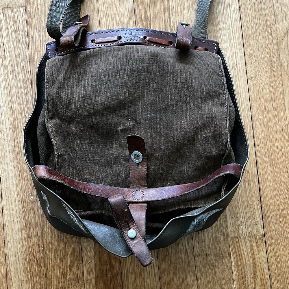 Swiss leather army bread bag 1981