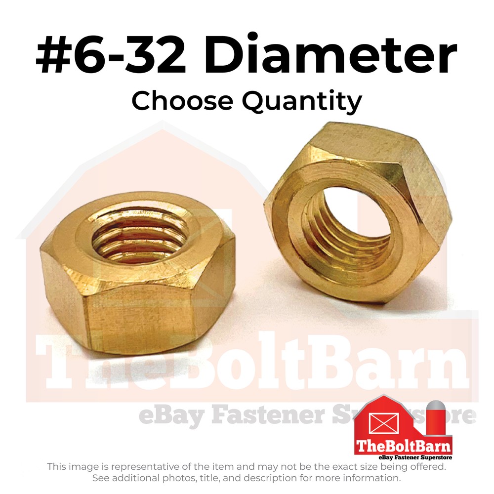 #6-32 Brass Finished Hex Nuts (Pick Quantity)