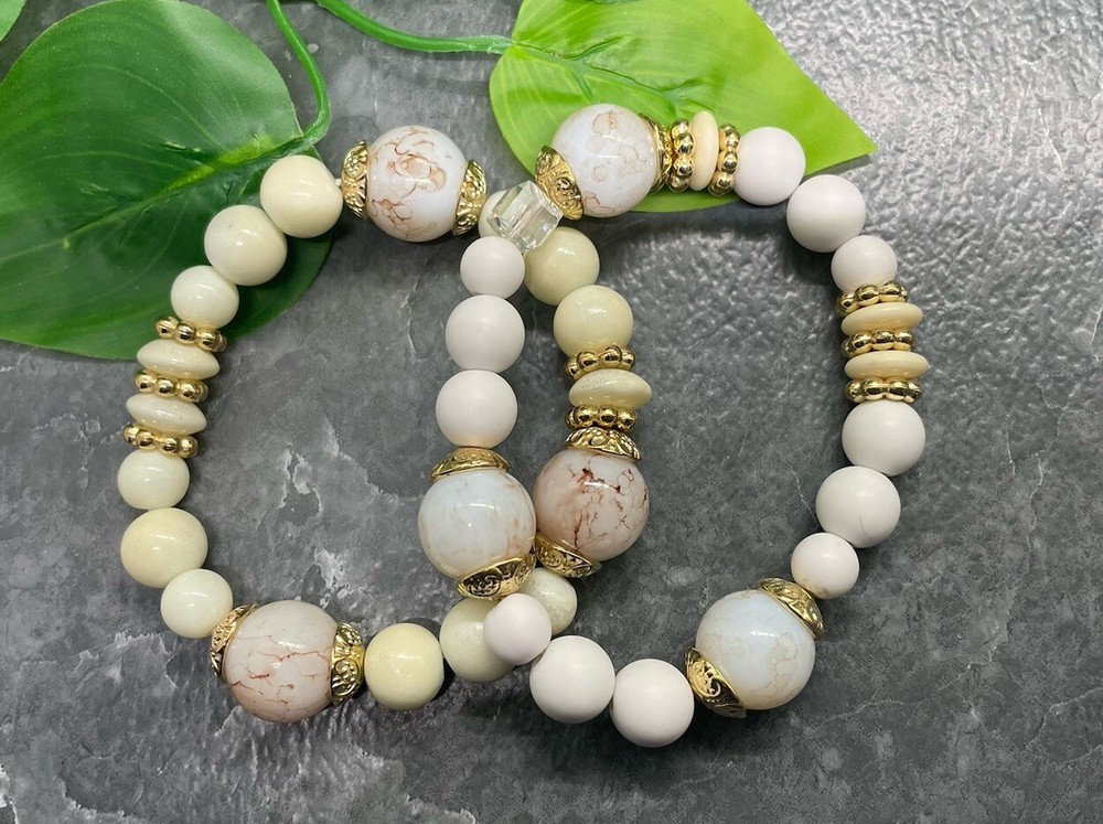 2 PC Handmade Beaded Boho 7” Plus Stretch Layered Bracelet Set B3958