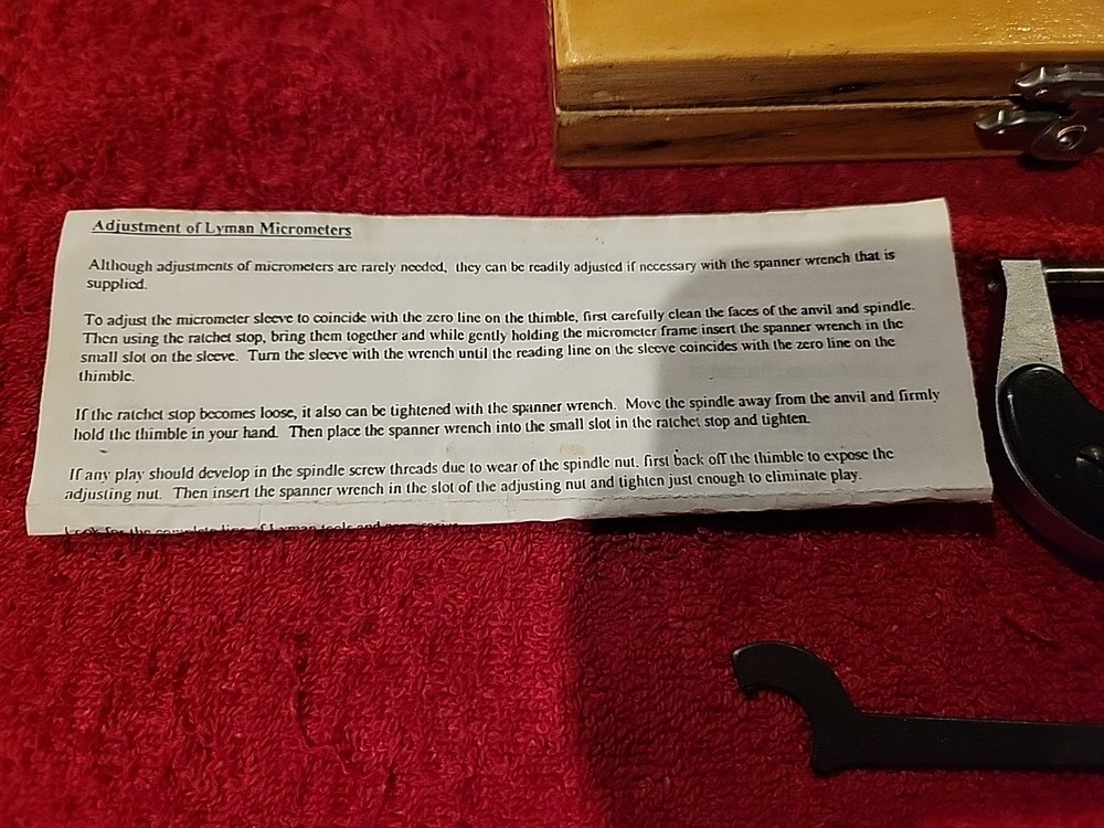 LYMAN 0-1” RELOADERS MICROMETER COMPLETE RELOAD AMMO