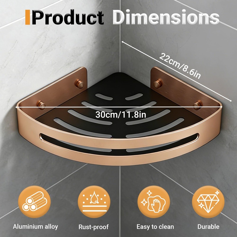 Corner Shower Caddy, Drilling/Adhesive Mounting Methods, Rustproof Wall Mount...