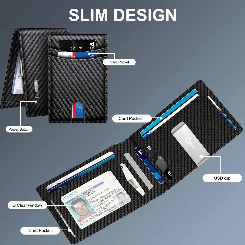 Mens Wallet Tracker Work for Android & iOS Device, Smart Wallet for Men With ...