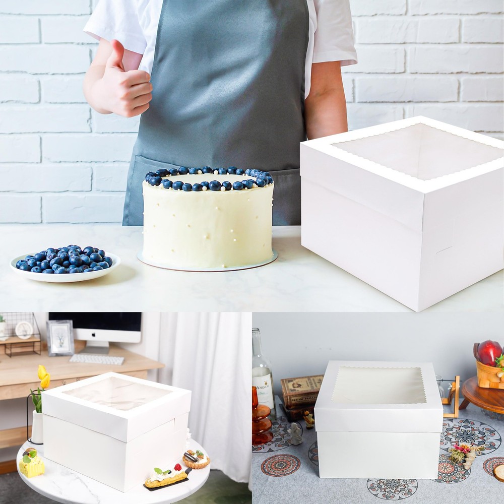 NPLUX 10 Pack Cake Boxes 12x12x8 Inch White Inch,