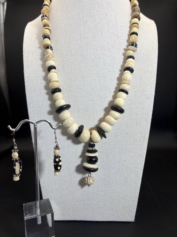 Bone Bead Necklace And Earring Set