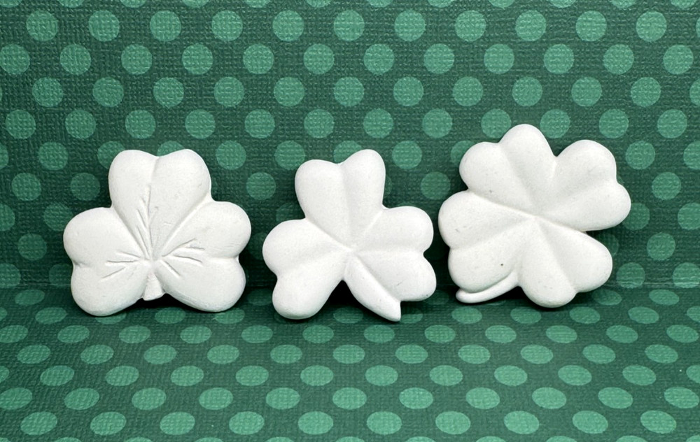 3pc St Patrick's Day Shamrocks-Unpainted Ceramic -Magnets/Pins