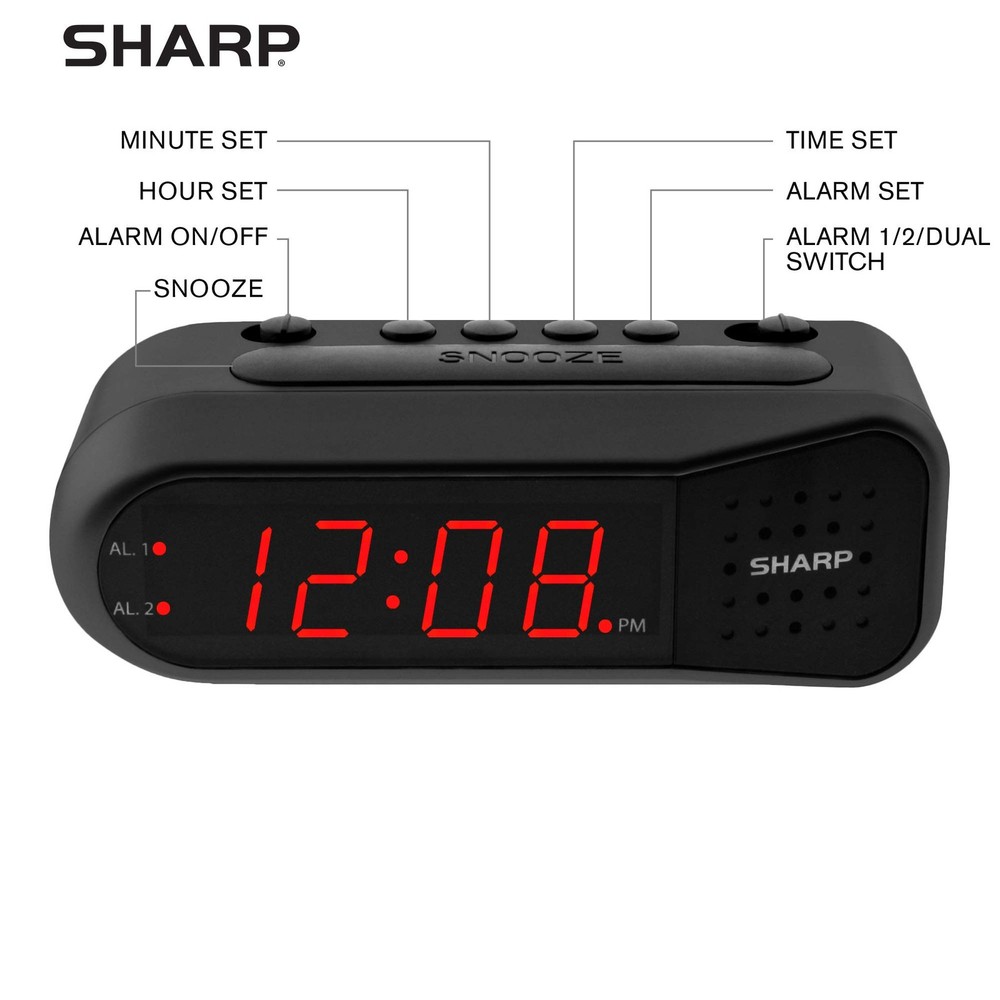 Sharp Easy-Set Digital Alarm Clock for Bedroom – Large Red LED Display, Ascen...