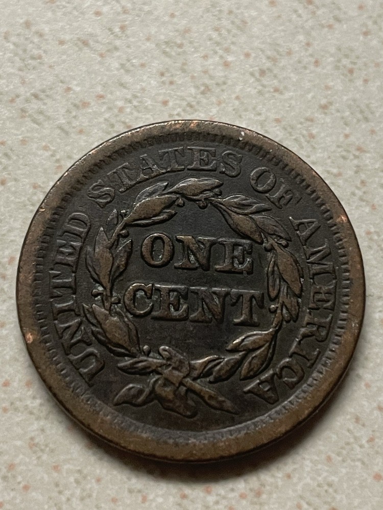 1853 Large Cent, Braided Hair