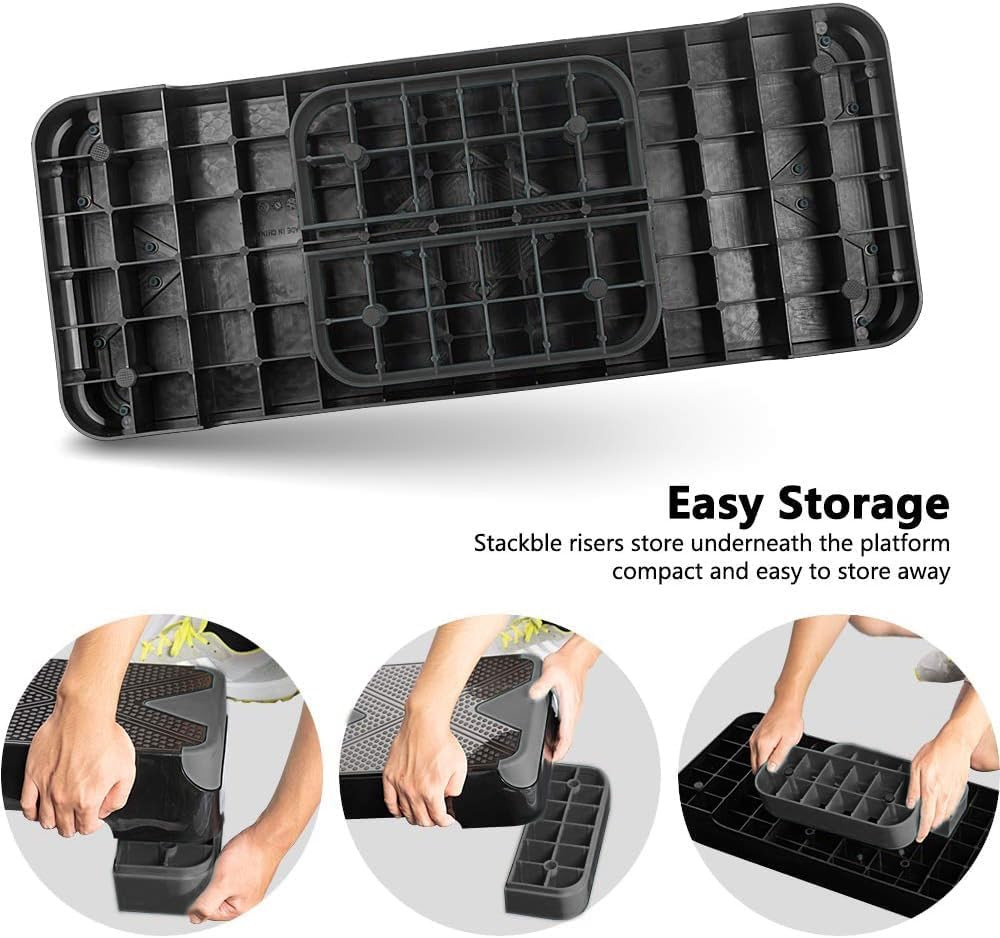 Adjustable Workout Aerobic Stepper, Aerobic Exercise Step Platform with 2 Risers