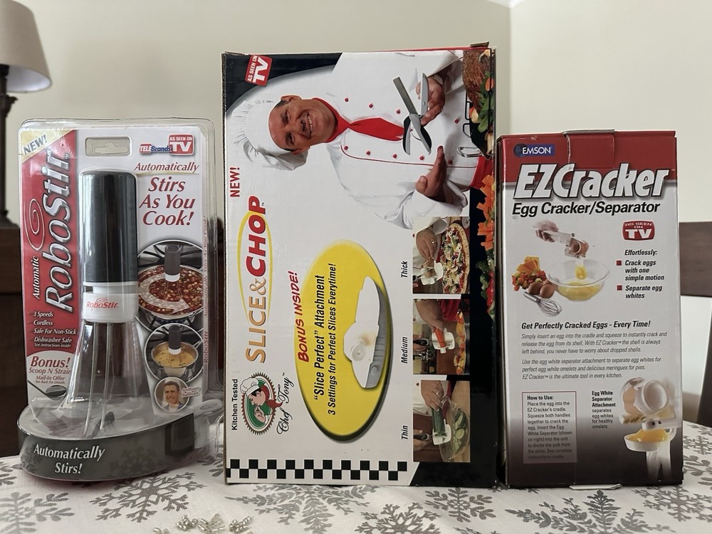 As Seen On TV Kitchen Gadget Tools RoboStir EZCracker Egg Tony’s Slice & Chop
