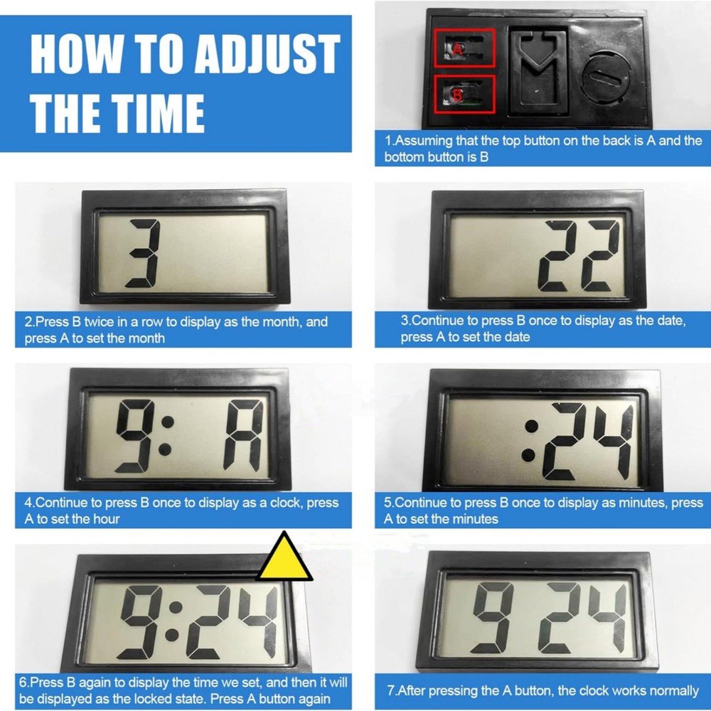 3PC Mini Digital Clock Small Adhesive Stick On For Car Dashboard LCD Display New