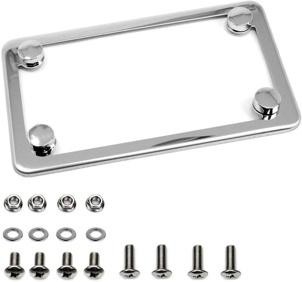 Motorcycle Slim Style Polished Stainless Steel License Plate Frame