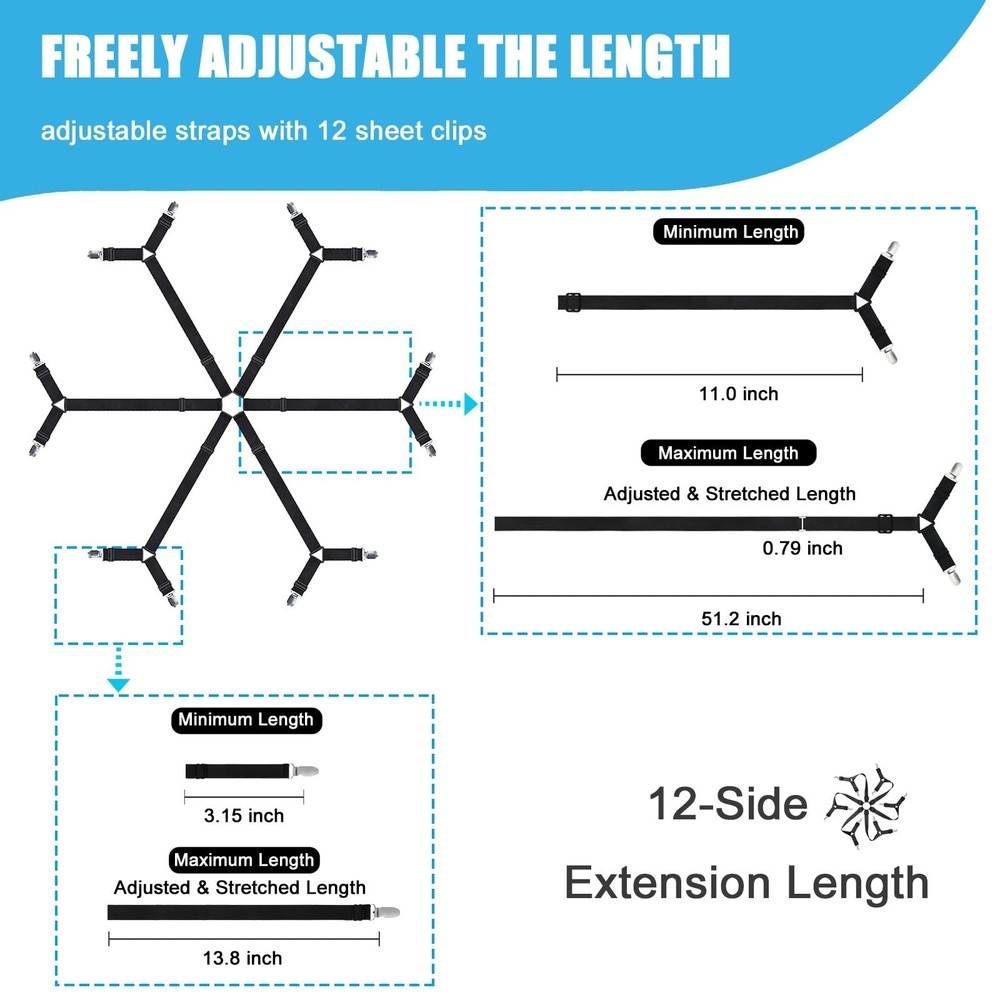 Adjustable Elastic Fitted Sheet Straps Tablecloth Clips Bed Suspender Fasteners