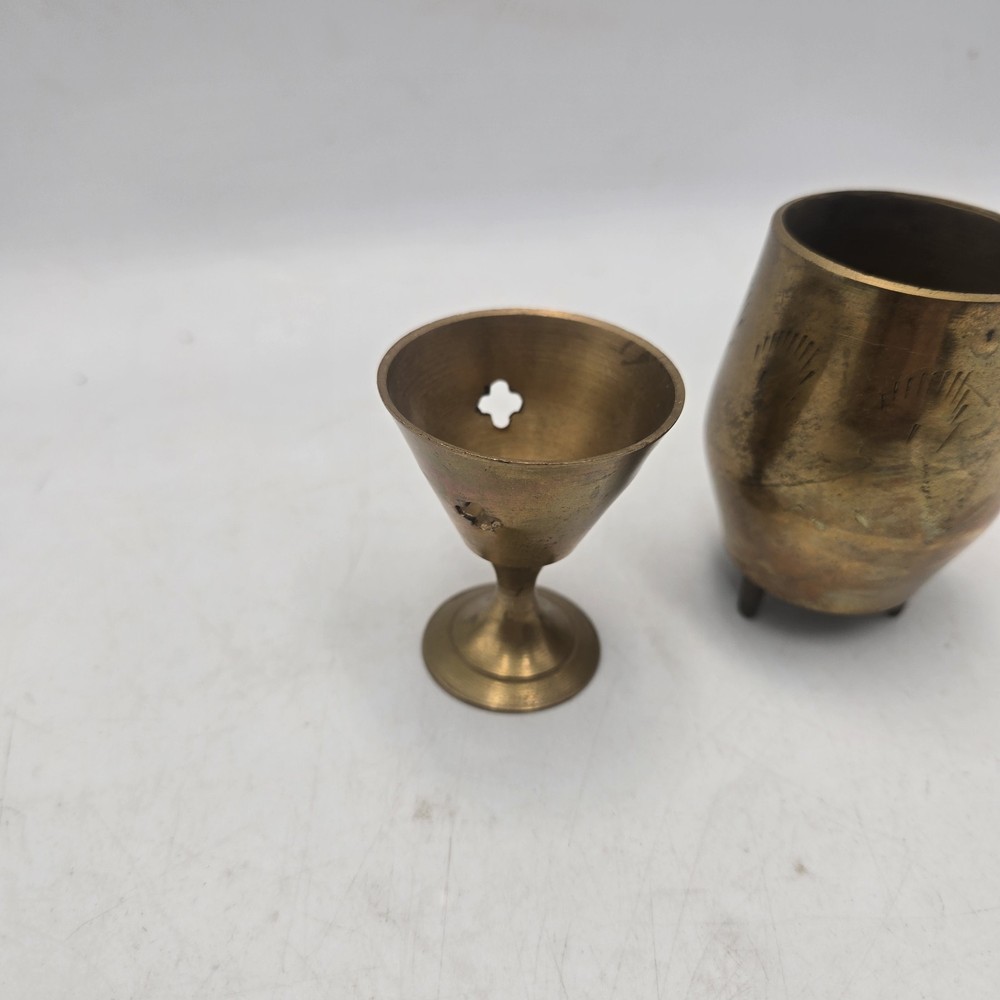 2 Small VTG Brass Incense Burner etched
