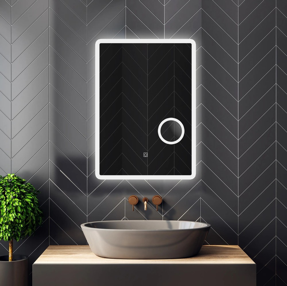 LED Lighted Wall Mounted Frameless Bathroom Mirror with 5x Magnifying