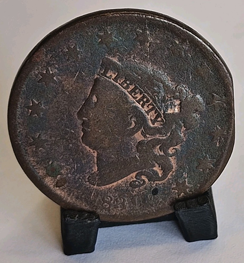 1831 Coronet Head Large Cent • Straight Clipped Planchet Error • AG/G