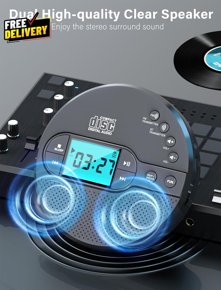 Portable CD Player Bluetooth Rechargeable Discman FM Speaker USB…