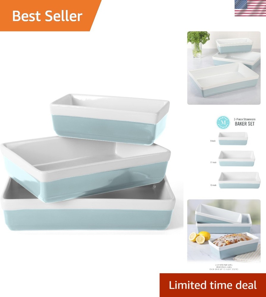Bakeware Set Stoneware Baking Dish Casserole Set Dusty Blue Oven Safe