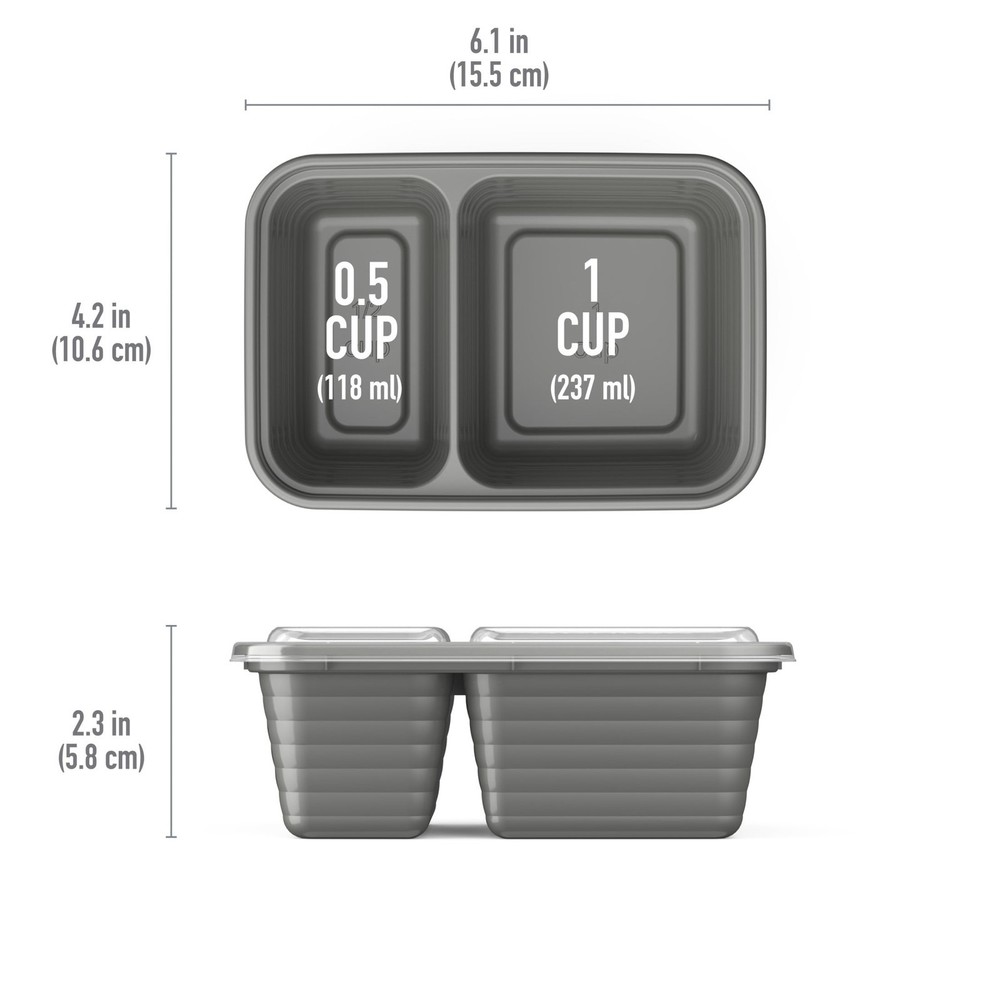 2 pack Prep 2-Compartment Snack Containers W/ Lids Reusable Microwaveable