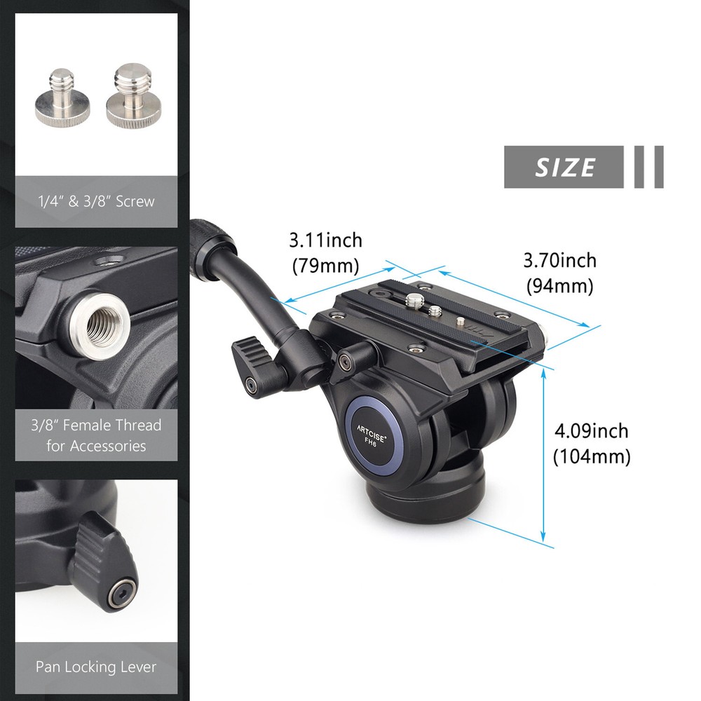 ARTCISE Tripod Head Heavy Duty Video Camera Fluid Head Drag Pan Head W/ Handle