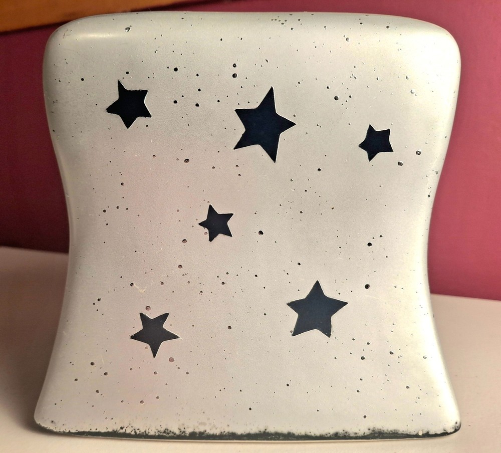Celestial Silver Tissue Box, Moon, Sun, Stars, Heavy Ceramic