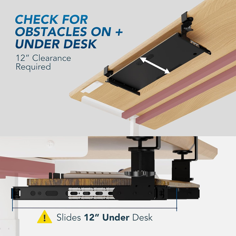 Keyboard Tray under Desk Pull Out with Extra Sturdy C Clamp Mount System, 27.3 (