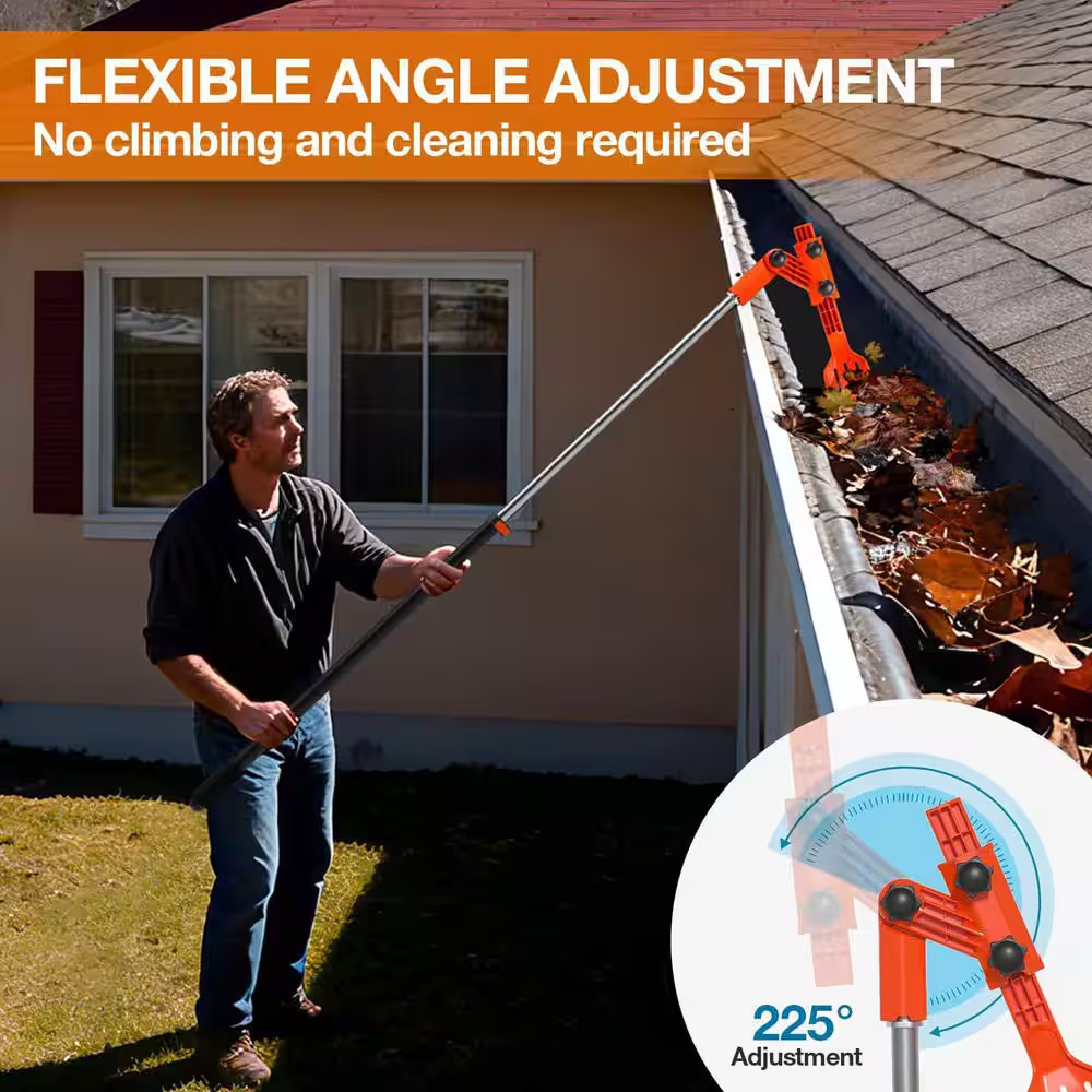 Multi-Angle ABS Handle Gutter Rake Scoop Cleaning Tool Head for Leaf and Debris