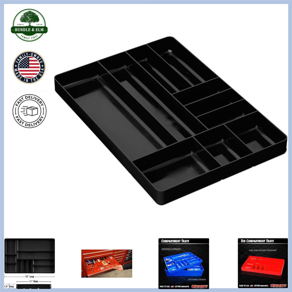 10 Compartment Drawer Organizer for Tools and Parts - Stackable Tray Design