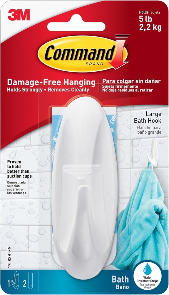 Command Designer Bath Hook Large White 1-Hook with Large,