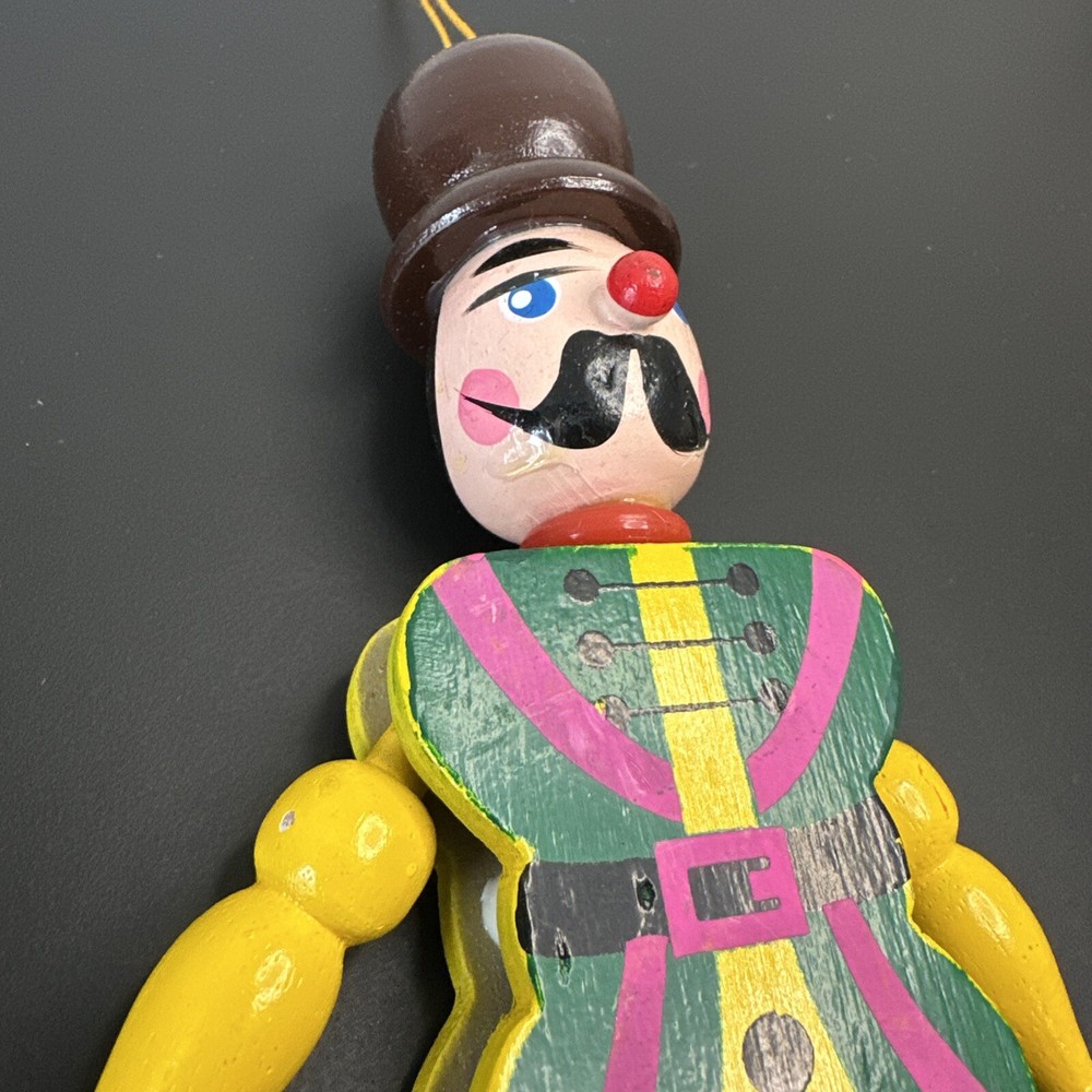 Austrian-Style Pull String Puppet Christmas VTG Wooden Policeman Yellow
