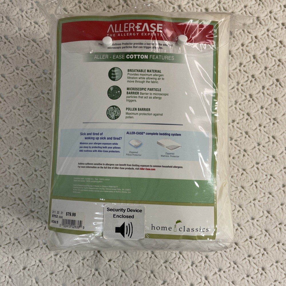 Allerease 100% Cotton Allergy Relief Zippered Mattress Protector, King NEW