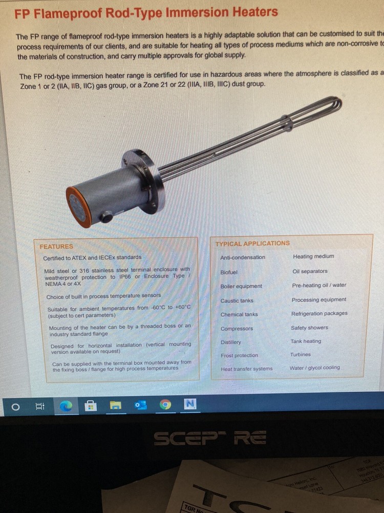 FP Flameproof rod-type immersion heaters