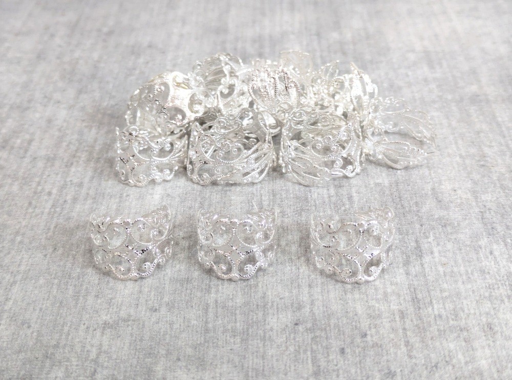 20 Pc Silver Adjustable Filigree Ring Blank Lot Ring Findings