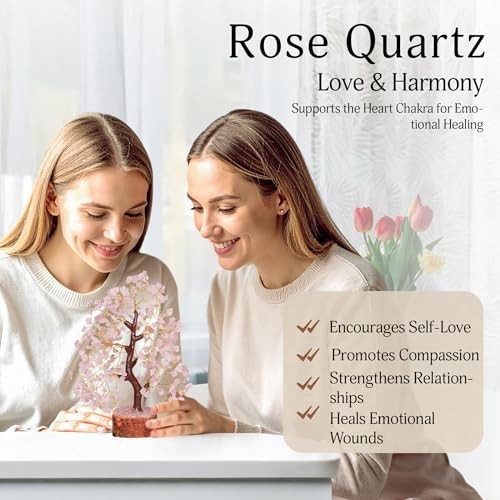 Rose Quartz Tree - Quartz Crystal Tree for Positive Rose Quartz Golden Wire
