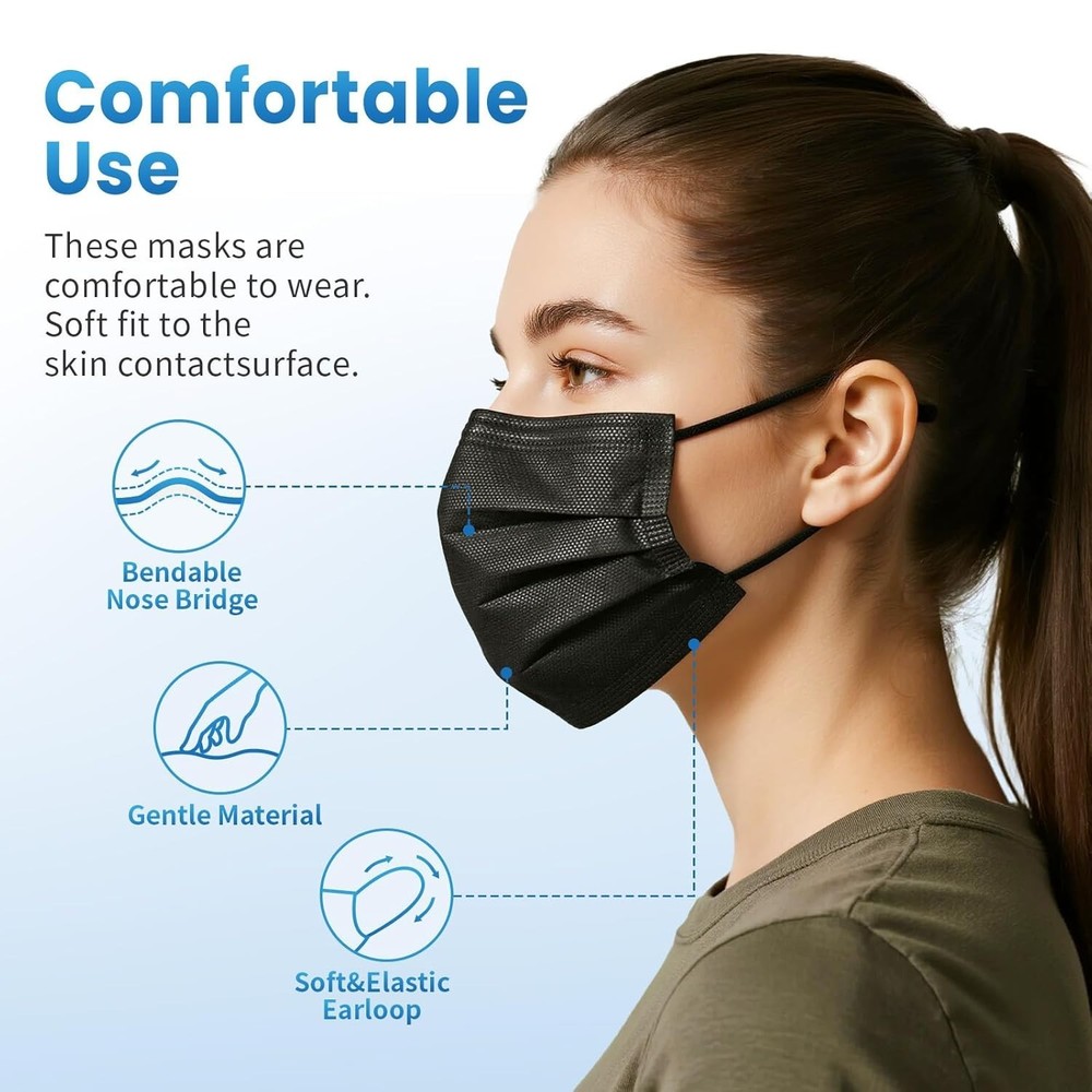 Disposable Face Mask 100 PCS Black 3 Ply