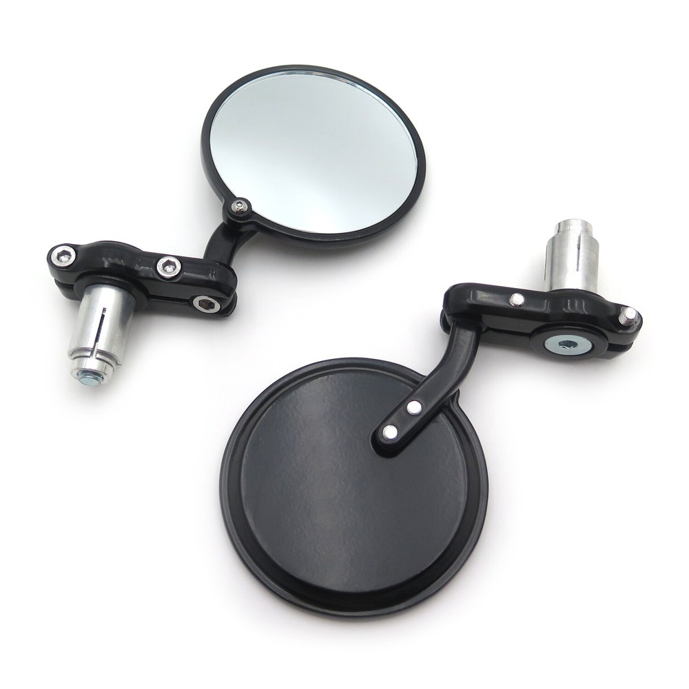 HongK Motorcycle Round 1" Universal Black Foldable Handle Bar End Side Mirror