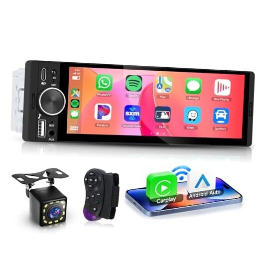 Upgrade Single Din Car Stereo, Wireless CarPlay Android Auto, 6.28'' Single