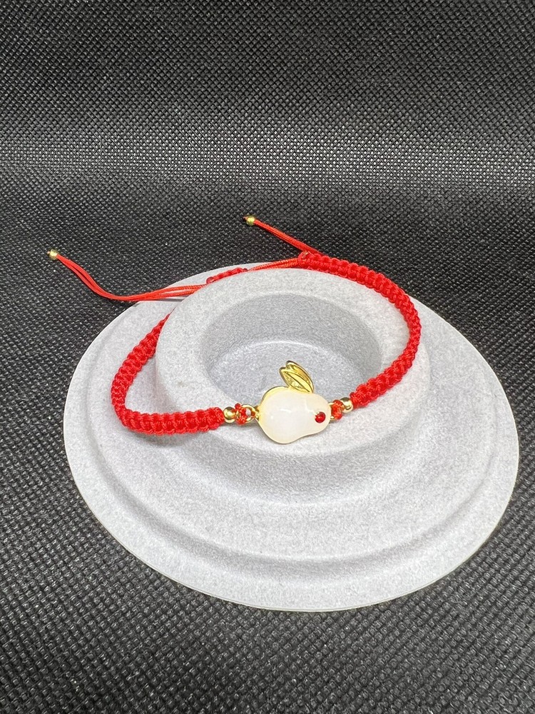 Red String Protection Bracelet, White Jade Rabbit Adjustable Bracelet, Gift Idea