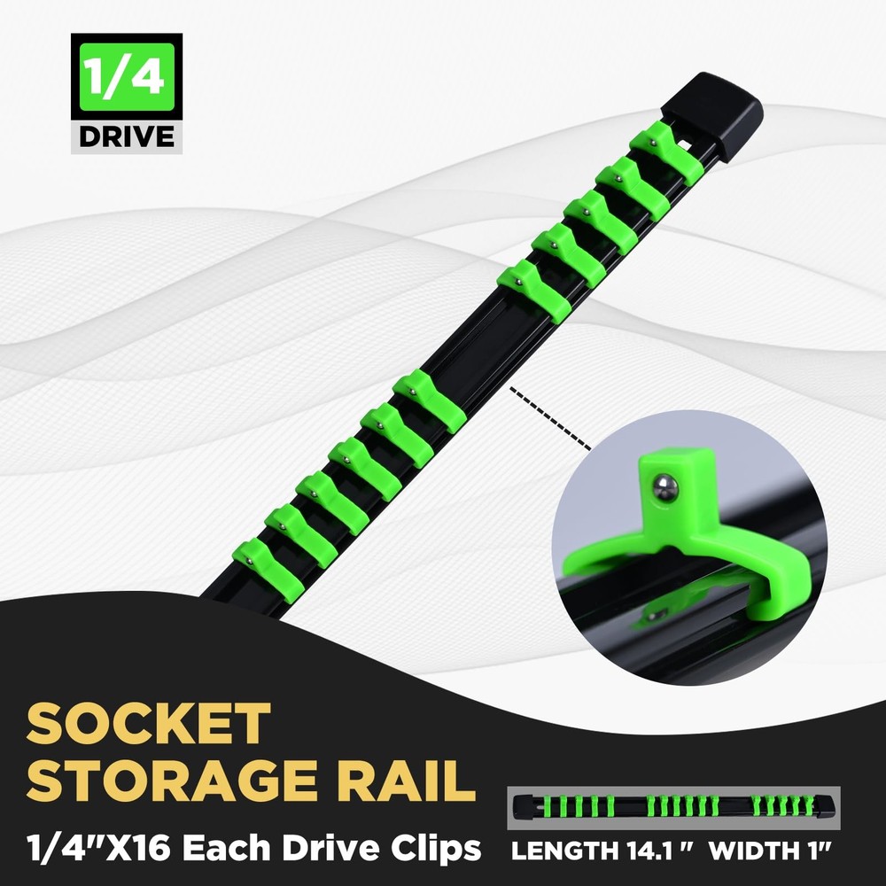 Socket Organizer, 1/4-Inch Drive Heavy Duty Socket Holder Kit ABS, Socket Rai...