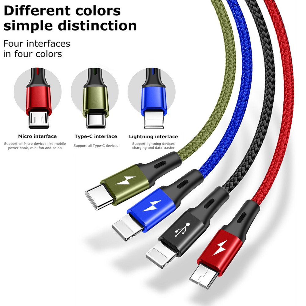 4 in 1 Multi USB Charging Cable Fast Charger Cord For iPhone/Type C/Micro USB