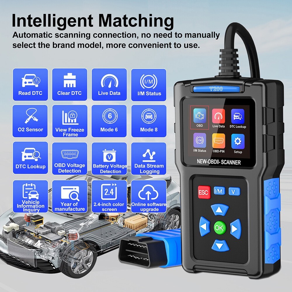 Code Reader Car Diagnostic Scan Tool Check Engine Fault T200 Car OBD2 Scanner US