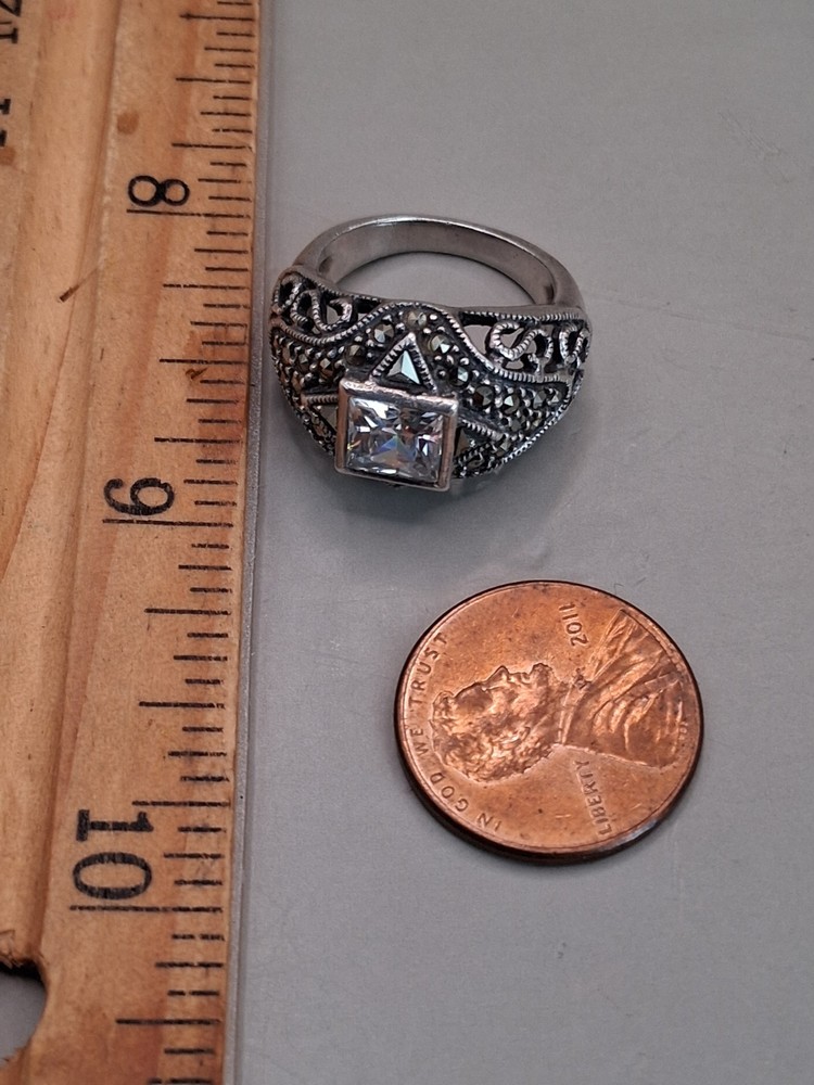 Judith Jack Sterling Silver Marcasite Crystal Ring Size 5.5